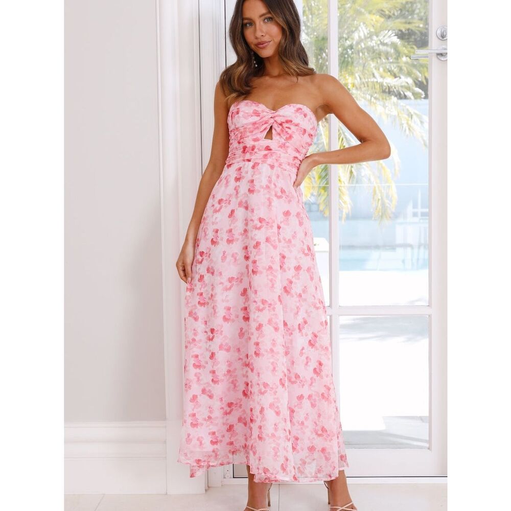 Hello Molly Pink Floral Strapless Maxi Dress